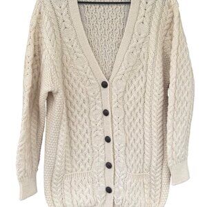 Aran Crafts XL Irish Cable Knit Cardigan Sweater 100% Merino Wool Cream